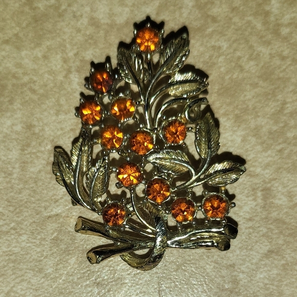 RARE VINTAGE CORO LEAF, STONE BROOCH! ☆3FOR$25☆ - Picture 4 of 5